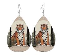 WZYWHJ Tiger under the pine tree Stampa Orecchini pendenti a goccia d'acqua, orecchini in pelle, articoli di moda da donna