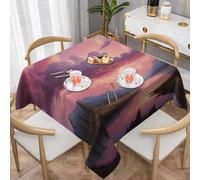 WZYWHJ Tovaglia decorativa quadrata 137,2 x 137,2 cm, tovaglie per tavolini da caffè, lavabile e riutilizzabile, con stampa di nuvole rosa e viola