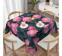 WZYWHJ Tovaglia decorativa quadrata 137,2 x 137,2 cm, tovaglie per tavolini da caffè, lavabile e riutilizzabile con stampe di rose del deserto