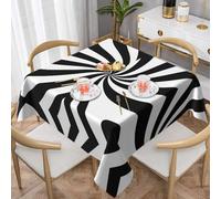 WZYWHJ Tovaglia decorativa quadrata 137,2 x 137,2 cm, tovaglie per tavolini da caffè, lavabili e riutilizzabili, a righe bianche e nere stampate