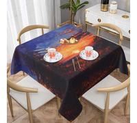 WZYWHJ Tovaglia decorativa quadrata 137,2 x 137,2 cm tovaglie per tavolini da caffè lavabili e riutilizzabili Guarda i campi e il tramonto Stampato