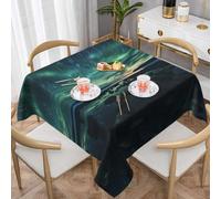 WZYWHJ Tovaglia decorativa quadrata 137,2 x 137,2 cm tovaglie per tavolini da caffè lavabili e riutilizzabili Sea under the Aurora Borealis Stampato