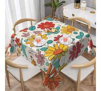 WZYWHJ Tovaglia decorativa quadrata 137,2 x 137,2 cm tovaglie per tavolini da caffè lavabili e riutilizzabili Fiore colorato stampato