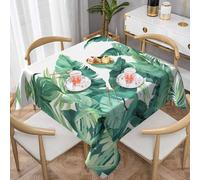 WZYWHJ Tovaglia decorativa quadrata 137,2 x 137,2 cm, tovaglie per tavolini da caffè, lavabili e riutilizzabili, foglie di palma tropicali di banana stampate