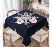WZYWHJ Tovaglia decorativa quadrata 137,2 x 137,2 cm, tovaglie, tovaglia da caffè, lavabile e riutilizzabile, stile pittura a olio con fiocchi di neve stampati