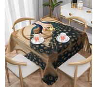 WZYWHJ Tovaglia decorativa quadrata, 152,4 x 152,4 cm, tovaglia per tavolino da caffè, lavabile e riutilizzabile, stampa Art Deco con pavoni