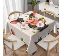 WZYWHJ Tovaglia decorativa quadrata 152,4 x 152,4 cm, tovaglie, tovaglia da caffè, lavabile e riutilizzabile, motivo: mucca che mangia anguria