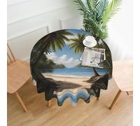 WZYWHJ Tovaglia decorativa rotonda con motivo alberi di cocco dal mare, 152,4 cm, può essere lavata e riutilizzata per tavolo da pranzo rotondo