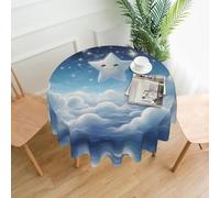 WZYWHJ Tovaglia lunga rotonda stampata con piccole stelle tra le nuvole bianche anti trabocco e resistente alle pieghe tovaglia da pranzo 152,4 cm