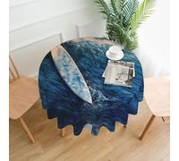 WZYWHJ Tovaglia lunga rotonda stampata con skateboard tra le onde, anti trabocco e resistente alle pieghe, tovaglia da pranzo da 152,4 cm