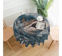 WZYWHJ Tovaglia lunga rotonda stampata con squalo tra le onde, anti trabocco e resistente alle pieghe, tovaglia da pranzo da 152,4 cm