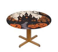 WZYWHJ Tovaglia rotonda con stampa gotica Happy Halloween impermeabile resistente alle pieghe per tavolo da pranzo tovaglia decorativa