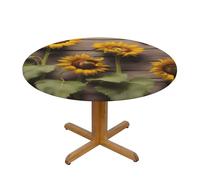 WZYWHJ Tovaglia rotonda con tre girasoli su motivo in legno, impermeabile, resistente alle pieghe, per tavolo da pranzo