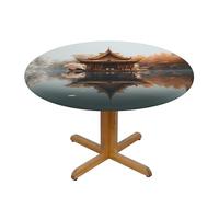 WZYWHJ Tovaglia rotonda stampata con piccolo padiglione sul lago, impermeabile, resistente alle pieghe, per tavolo da pranzo