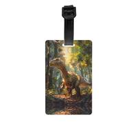 WZYWHJ Tyrannosaurus Rex in The Forest Etichetta per bagagli stampata con cinturino staccabile - Gancio da viaggio per una comoda identificazione - Leggero e personalizzato formato biglietto da visita
