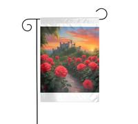 Wzywhj Una bella immagine castello estate giardino bandiera double face decorazione cortile 30,5 x 45,7 cm