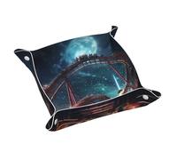 WZYWHJ Vassoio portaoggetti in pelle per comodino, scrivania, toletta e altro ancora, facile da pulire, con stampa di montagne russe medie stellate