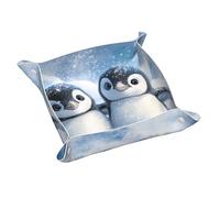 WZYWHJ Vassoio portaoggetti in pelle, resistente ai graffi, impermeabile, per chiavi, orologi, gioielli e altro ancora, motivo con un paio di piccoli pinguini