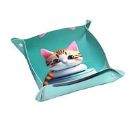 WZYWHJ Vassoio portaoggetti in pelle, resistente ai graffi, impermeabile, per chiavi, orologi, gioielli e altro ancora, con simpatico gatto impilabile