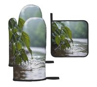 WZYWHJ Water After Rain - Set di guanti da forno e griglia per pentole, 3 pezzi, guanti da cucina lunghi ispessiti