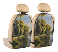 WZYWHJ Willow Trees by The Lake stampato seggiolino auto Anti Kick Storage pad 2 pezzi, borsa portaoggetti multifunzionale protezione sedile dopo l'installazione