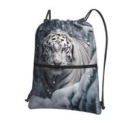 WZYWHJ Zainetto con stampa tigre bianca sulla neve, con cerniera, per escursionismo, campeggio, yoga, comodo da trasportare tutti i giorni