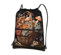 WZYWHJ Zaino con stampa di funghi nel cesto di fiori con coulisse e cerniera, per escursionismo, campeggio, yoga, comodo da trasportare tutti i giorni