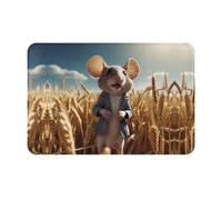 WZYWHJ Zerbino antiscivolo, 40,6 x 61 cm, facile da pulire, adatto per porta d'ingresso, soggiorno, bagno, motivo: topo sul campo di grano stampato