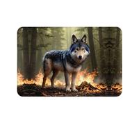 WZYWHJ Zerbino antiscivolo, 40,6 x 61 cm, facile da pulire, adatto per porta d'ingresso, soggiorno, bagno, lupo in fiamme