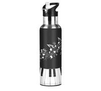 Wzzzsun Note Musicali, Tasti del Pianoforte Borraccia Termica con Cannuccia Sportiva, Bottiglia Acqua in Acciaio Inox Isolato 600ML Senza BPA per Bevande Calde e Fredde per Bambini Scuola