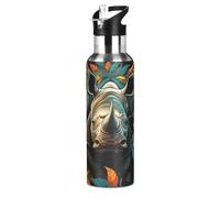 Wzzzsun Rinoceronti di Animali Selvatici Rinoceronti Borraccia Termica con Cannuccia Sportiva, Bottiglia Acqua in Acciaio Inox Isolato 600ML Senza BPA per Bevande Calde e Fredde per Bambini Scuola