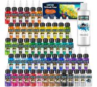 X ARTY HUB Pittura aerografo, 54 colori con diluente da 250 ml, iridescente, colori al neon e metallici, acrilici, pronti all'uso, set di pittura aerografo a base d'acqua, per artisti e principianti