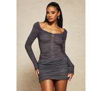 X Carli Bybel Abito Mini con Maniche Lunghe Arricciate Scollo a U Chiusura con Gancio e Occhiello Corpino Aderente Bodycon Per Uscite Serali e Feste L,M,S,XL,XS,XXL,XXS,XXXL,XXXXLColore unicoTessuto i