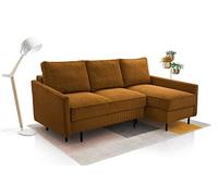X-Group4th Divano angolare con funzione di sonno, 145 x 203 cm, confortevole con cuscino per la schiena, disposizione angolare destra, 220 x 134 x 110 cm, oro