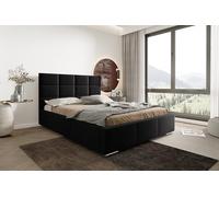 X-Group4th Seelloo - Letto imbottito moderno MIA, 140 x 200 cm, con contenitore e robusto telaio in metallo, grande capienza, testiera alta 103 cm, rivestimento in tessuto Velluto nero, dimensioni
