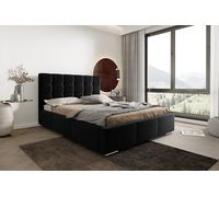 X-Group4th Seelloo - Letto imbottito moderno Palermo, 140 x 200 cm, con contenitore per letto e robusto telaio in metallo, grande capienza, testiera alta 103 cm, rivestimento in tessuto Velluto nero