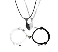 X-Institute 4 Pcs/set Couple Bracelets, Matching Neckalces Wrist Chain Pendant Charm Jewelry Valentine's Lovers Beaded Matching Bracelets for Lovers Boyfriend Girlfriend