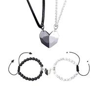 X-Institute 4Pcs/Set Mutual Attraction Relationship Matching Couples Necklace for Couple Valentines' Day Gifts Love Matching Bracelets for Couples