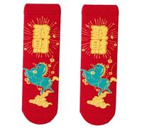 X-Institute Anno Cinese Rosso Cotone Medio Vitello Calzini Per Coppie Morbido Traspirante Inverno Calore Modelli Buon Rosso Fortunato Calzini Per Le Donne Uomini Cavallo Anno, diventare ricchi, Taglia