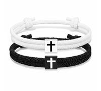 X-Institute Pack of 2 Adjustable Handmade Crosses Bracelets Comfortable Fit Religious Couples Birthday Gift