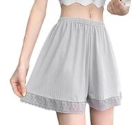 X-Institute Pantaloncini da donna in seta di ghiaccio con bordo in pizzo a metà slip per sotto abiti intimi mutandine a gamba larga pantaloni larghi da donna pantaloncini a gamba larga, grigio, C