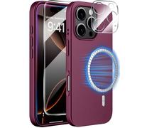 X-level Magnetica Cover Per iPhone 16 Pro Silicone，Compatibile con MagSafe，Custodia con Vetro Temperato e Pellicola Fotocamera， Sottile Protezione Antiurto Per iPhone 16 Pro Case，Bordeauxrot