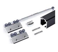 X psblty Binario Sospeso Scorrevole for Porta in Vetro con Buffer A 2 Vie Senza Telaio, Binari di Guida Imbottiti, Binario di Guida Scorrevole(1 Set(Black))
