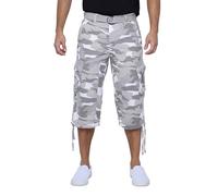 X Ray Men's Belted Long Cargo Shorts for Men, Below Knee Length Mens Cargo Shorts, 3/4 Pants (Big And Tall Shorts for Men) White Camo 36