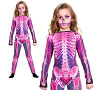 x-Ray Ragazze Scheletro Costume Rosa Lycra Skinz Suit Bambini Halloween Ou