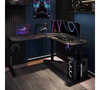 X-Rocker Cougar Corner - Scrivania da gioco con design angolare reversibile, altezza regolabile, 60 cm di profondità, telaio in metallo robusto, per adulti e bambini, colore nero carbonio, con
