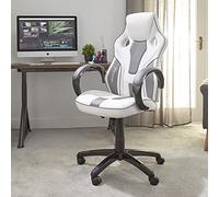 X Rocker Maverick Sedia da Gioco, Sedia da Ufficio Ergonomica con Schienale Centrale, Pelle PU, Base Girevole Regolabile in Altezza con Curva di Supporto Lombare Naturale, Bianco e Grigio