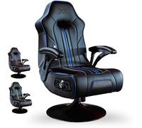 X-Rocker Torque - Sedia da gioco con console da gioco, 2.1 stereo, connettività Bluetooth, vibrazione reattiva, base pieghevole, in finta pelle lavabile, per ragazzi e adulti, colore: nero e blu