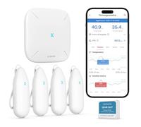 X-Sense Termometro Igrometro WLAN Interno, Monitoraggio Temperatura e Umidità via App, Esportazione Dati Gratuita, Compatibile con Alexa, 4 Sensori + 1 Stazione Base, STH55