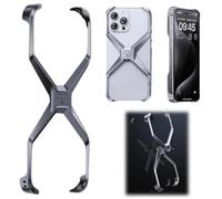 X Shape Anti-Fall Bare Phone Case,X Shaped Metal Frame for iPhone 16 15 14 13 12 PRO Max,Frameless Aluminum Alloy Hollow Metal Corner Pad Anti-Fall Bare Phone Case